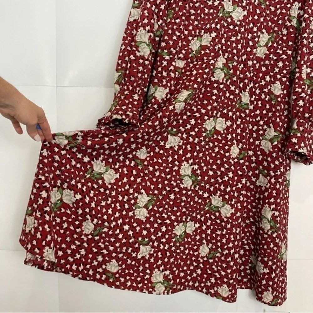 Eloquii red & white rose Ruffle V-neck floral polka dot retro midi dress 18 plus